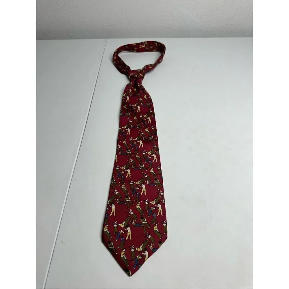 Virginia Peninsula Tie Rack red 100% silk golf neck tie Made in USA 59” x 4"